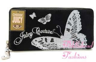   Couture Sequin Butterfly Velour Large Zip Around Wallet Clutch Purse