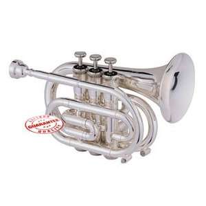   Silver Plated Pocket Trumpet With Case, WALPOKS Musical Instruments