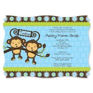  Twin Monkey Boys   Personalized Baby Shower Invitations 