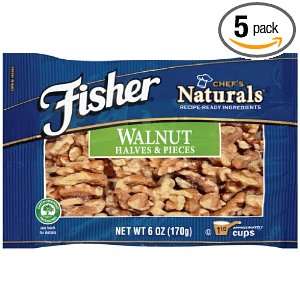 Fisher Walnuts   Halves & Pieces, 5 Pound Packages (Pack of 5)