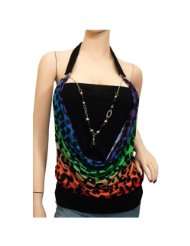 Plus Size Necklace Accented O ring Strap Top Rainbow Print